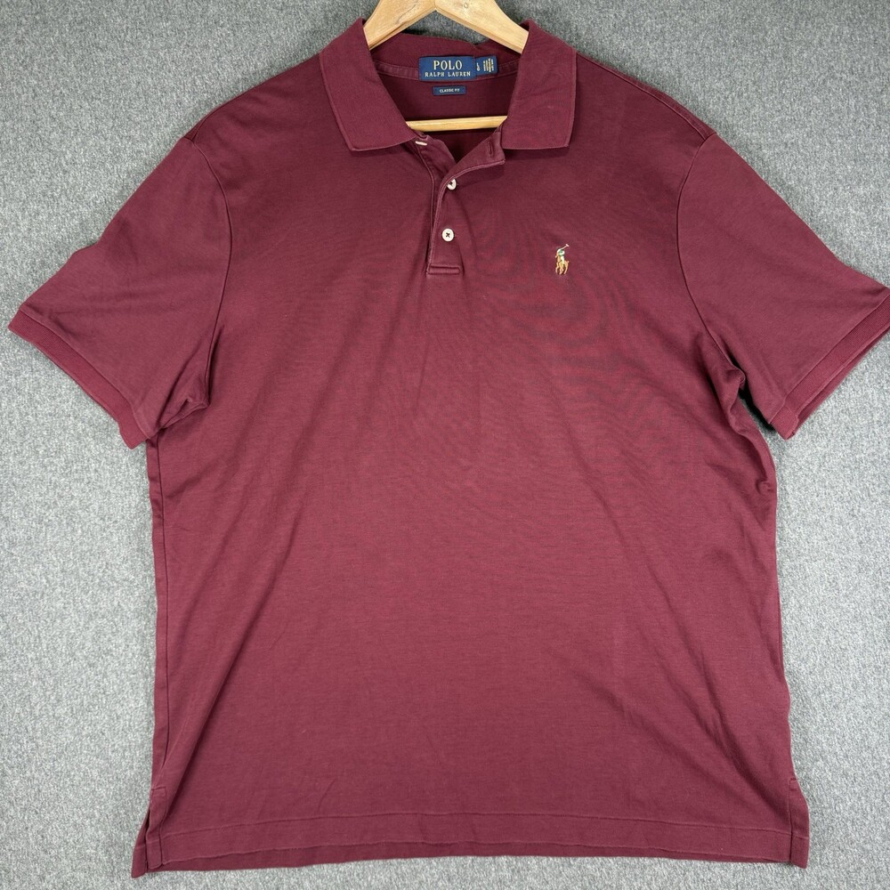 Polo Ralph Lauren Mens L Burgundy Classic Fit Polo Shirt Multicolor Pony Logo